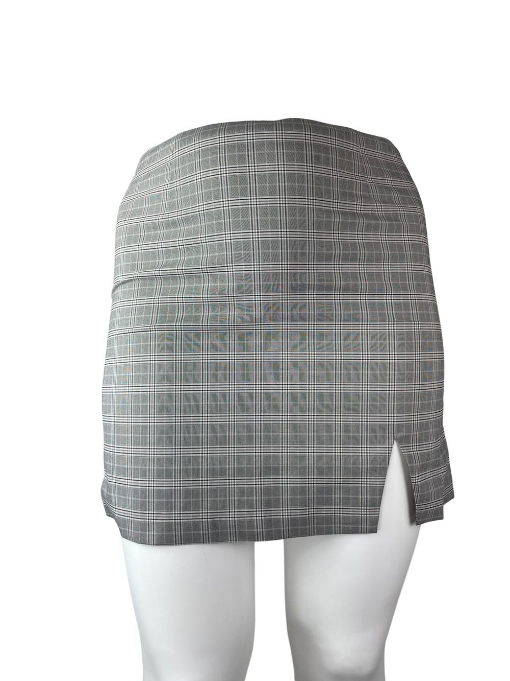 NEW Wayf Women's Gray Plaid Flannel Tartan Slit High Waist Mini Pencil Skirt XL